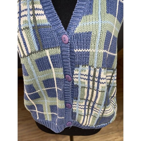 Vtg Pasta Colorful Sweater Vest Sz Large Green Blue Grandma Core Cottage - Picture 3 of 13